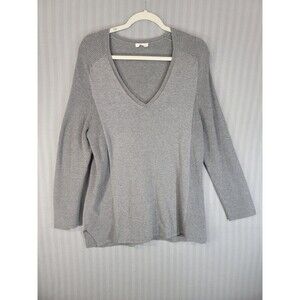 J Jill Womens Sweater L/XL Gray Long Sleeve Deep V Neck Pullover Minimalist